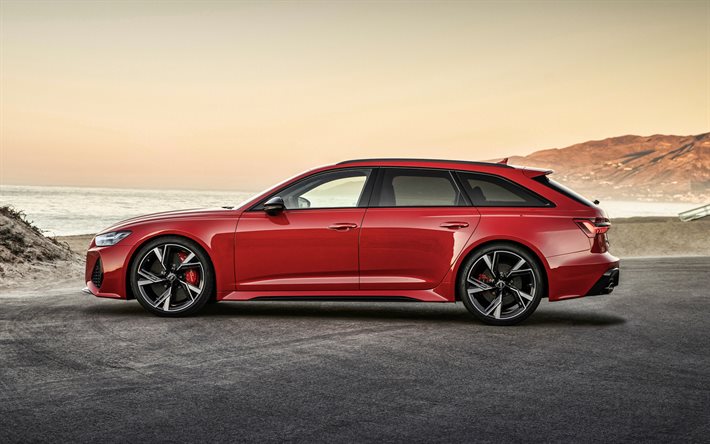Audi RS6 Avant, 2020, side view, red station wagon, new red RS6 Avant, german cars, Audi