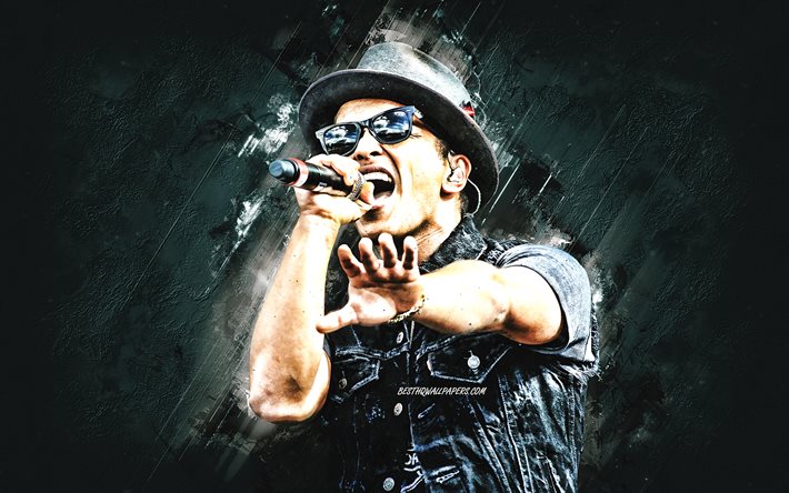 Bruno Mars, retrato, cantora norte-americana, pedra cinza de fundo, arte criativa, Peter Gene Hernandez