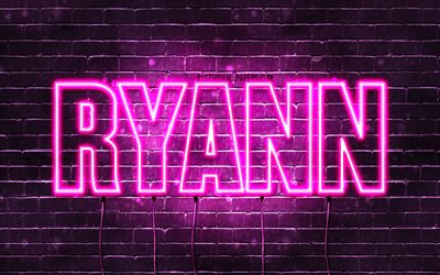 Ryann, 4k, tapeter med namn, kvinnliga namn, Ryann namn, lila neon lights, Grattis P&#229; F&#246;delsedagen Ryann, bild med Ryann namn