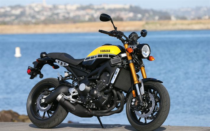 Yamaha XSR900, 2020, v&#233;lo de ville, vue de c&#244;t&#233;, noir et jaune XSR900, japonais de motos, Yamaha