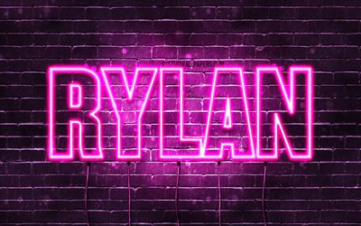 Rylan, 4k, 壁紙名, 女性の名前, Rylan名, 紫色のネオン, お誕生日おめでRylan, 写真Rylan名