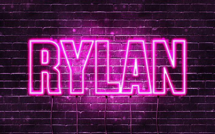 Rylan, 4k, fondos de pantalla con los nombres, los nombres femeninos, Rylan nombre, p&#250;rpura luces de ne&#243;n, Feliz Cumplea&#241;os Rylan, imagen con Rylan nombre