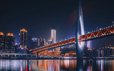 4k, Chongqing, Dongshuimen Bridge, nightscapes, chinese cities, skyscrapers, China, Chongqing Hongyadong, Asia, Chongqing at night