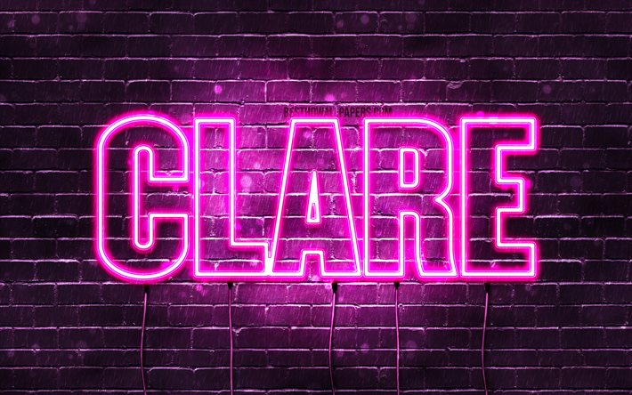 Clare, 4k, wallpapers with names, female names, Clare name, purple neon lights, Happy Birthday Clare, picture with Clare name