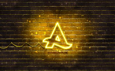 Afrojack keltainen logo, 4k, supert&#228;hti&#228;, hollantilainen Dj, keltainen brickwall, Afrojack-logo, Nick van de Wall, Afrojack, musiikin t&#228;hdet, Afrojack neon-logo