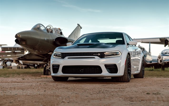 2020, Dodge Charger, Scat Pack, front view, exterior, gray sedan, tuning Charger, black wheels, american cars, Dodge