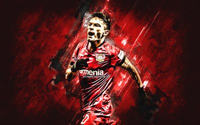 Charles Aranguiz, Chilean footballer, Bayer 04 Leverkusen, portrait, midfielder, Bundesliga, Germany, football, Bayer Leverkusen, red stone background
