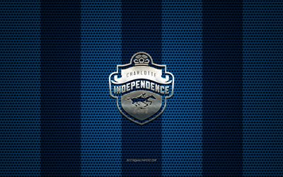 Charlotte Independence logo, American soccer club, metal emblem, blue metal mesh background, Charlotte Independence, USL, Charlotte, North Carolina, USA, soccer