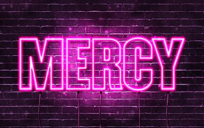 Mercy, 4k, wallpapers with names, female names, Mercy name, purple neon lights, Happy Birthday Mercy, picture with Mercy name