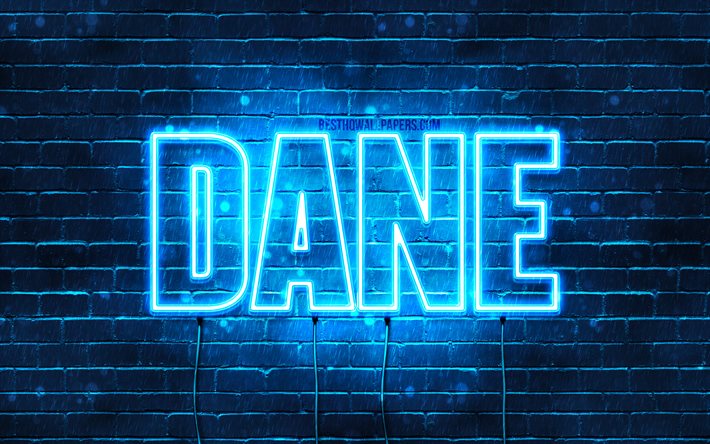 Dane, 4k, fondos de pantalla con los nombres, el texto horizontal, Dane nombre, Feliz Cumplea&#241;os Dane, luces azules de ne&#243;n, imagen con Dane nombre
