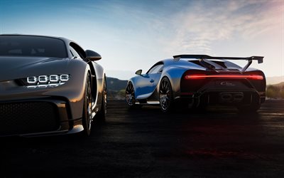 Bugatti Chiron Pur Esporte, 2020, hypercars, carros esportivos de luxo, ajuste Chiron, preto e azul Chiron, Sueco supercarros, Bugatti
