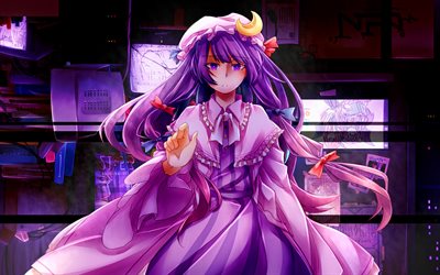 Patchouli Connaissances, les personnages de Touhou, fille avec des cheveux violets, des illustrations, des Pachurii Noorejji, manga, Touhou, Patchouli Connaissances Touhou