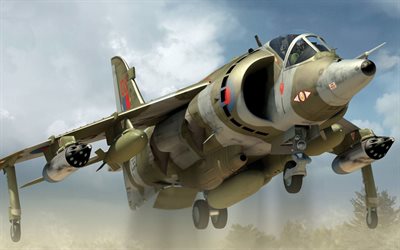 British Aerospace Harrier II, artwork, combat aircraft, McDonnell Douglas AV-8B Harrier II, BAE Harrier II, Royal Navy, Royal Air Force, RAF