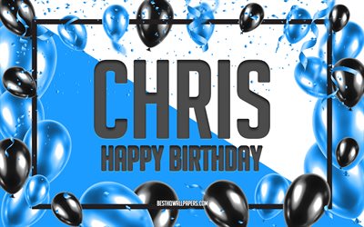 お誕生日おめでクリス, お誕生日の風船の背景, クリス, 壁紙名, クリス-お誕生日おめで, 青球誕生の背景, ご挨拶カード, クリス-誕生日