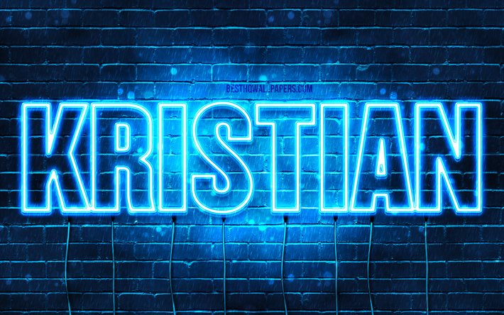 Kristian, 4k, wallpapers with names, horizontal text, Kristian name, Happy Birthday Kristian, blue neon lights, picture with Kristian name