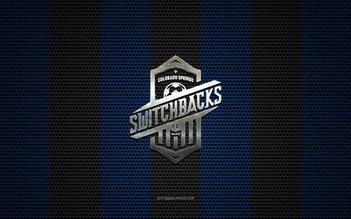 Colorado Springs Tornanti FC logo, American soccer club, metallo emblema, blu, nero maglia metallica sfondo, Colorado Springs Tornanti FC, USL, Colorado Springs, Colorado, USA, calcio