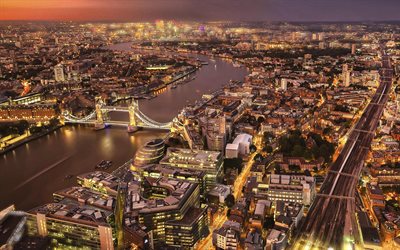 Londres, Tower Bridge, noite, Rio T&#226;misa, metr&#243;pole, Horizonte de londres, cidade grande, Londres paisagem urbana, Reino UNIDO