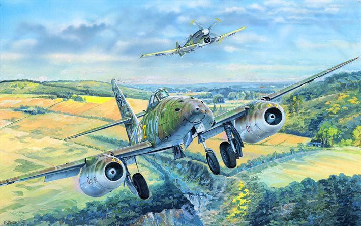 Messerschmitt Me 262, French Air Force, fighters, Hirondelle, combat aircraft, arm&#233;e de l&#39;air, Messerschmitt