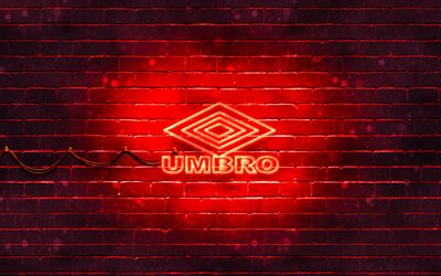 Umbro red logo, 4k, red brickwall, Umbro logo, sports brands, Umbro neon logo, Umbro