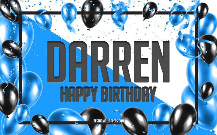 Happy Birthday Darren, Birthday Balloons Background, Darren, wallpapers with names, Darren Happy Birthday, Blue Balloons Birthday Background, greeting card, Darren Birthday