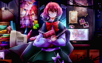 Koakuma, Touhou-hahmot, tytt&#246; violetti tukka, kuvitus, Scarlet Devil Mansion, manga, Touhou, Koakuma Touhou