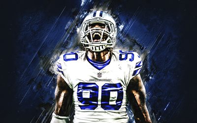 DeMarcus Lawrence, Dallas Cowboys, NFL, american football, blue stone background, National Football League, USA