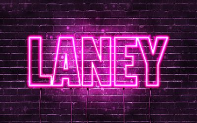 Laney, 4k, tapeter med namn, kvinnliga namn, Laney namn, lila neon lights, Grattis P&#229; F&#246;delsedagen Laney, bild med Laney namn
