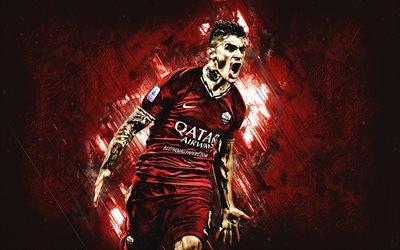 Diego Perotti, Roma, Arjantinli futbolcu, kırmızı taş arka plan, portre, Serie A İtalya GİBİ futbol