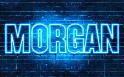 Morgan, 4k, tapeter med namn, &#246;vergripande text, Morgan namn, Grattis Morgan, bl&#229;tt neonljus, bild med Morgan namn