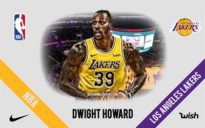 Dwight Howard, Los Angeles Lakers, American Basketball Player, NBA, portrait, USA, basketball, Staples Center, Los Angeles Lakers logo