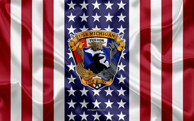 USS Michigan Emblem, SSGN-727, Amerikanska Flaggan, US Navy, USA, USS Michigan Badge, AMERIKANSKA krigsfartyg, Emblem av USS Michigan
