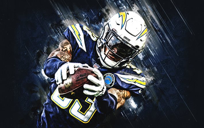 Derwin James, Los Angeles Chargers, NFL, American football, blue stone background, National Football League, USA