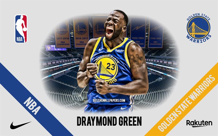 Draymond Green, Golden State Warriors, American Basketball Player, NBA, portrait, USA, basketball, Chase Center, Golden State Warriors logo
