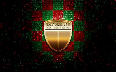 boston river fc, glitzer-logo, uruguayische primera division, gr&#252;n-rot karierter hintergrund, fu&#223;ball, uruguayischer fu&#223;ballverein, boston river-logo, mosaikkunst, ca boston river