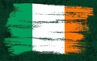 4k, bandiera dell&#39;Irlanda, bandiere del grunge, paesi europei, simboli nazionali, tratto di pennello, bandiera irlandese, arte grunge, Europa, Irlanda