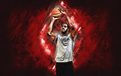 LaMarcus Aldridge, USA-basketbollslag, USA, amerikansk basketspelare, portr&#228;tt, USA-basketlag, r&#246;d stenbakgrund