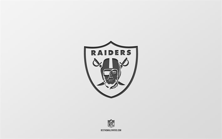 Las Vegas Raiders, fundo branco, time de futebol americano, emblema do Las Vegas Raiders, NFL, EUA, futebol americano, logotipo do Las Vegas Raiders