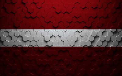 Drapeau de la Lettonie, art en nid d&#39;abeille, drapeau des hexagones de Lettonie, Lettonie, art des hexagones 3d, drapeau de la Lettonie