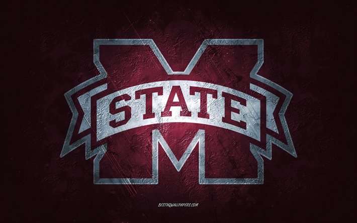 Mississippi State Bulldogs, squadra di football americano, sfondo rosso, logo Mississippi State Bulldogs, arte grunge, NCAA, football americano, USA, emblema dei Mississippi State Bulldogs