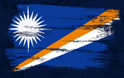 4k, Bandiera delle Isole Marshall, Bandiere del grunge, Paesi dell&#39;Oceania, Simboli nazionali, pennellata, Arte grunge, Oceania, Isole Marshall