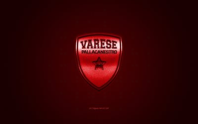 Pallacanestro Varese, Italian basketball club, red logo, LBA, red carbon fiber background, Lega Basket Serie A, basketball, Varese, Italy, Pallacanestro Varese logo