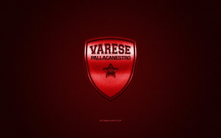 Pallacanestro Varese, Italian basketball club, red logo, LBA, red carbon fiber background, Lega Basket Serie A, basketball, Varese, Italy, Pallacanestro Varese logo