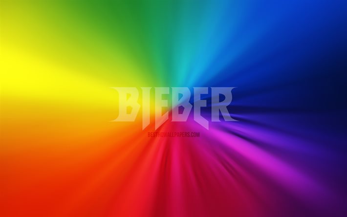 Logo de Justin Bieber, 4k, vortex, chanteur am&#233;ricain, arri&#232;re-plans arc-en-ciel, Justin Drew Bieber, stars de la musique, œuvres d&#39;art, superstars, Justin Bieber