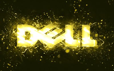 Logo jaune Dell, 4k, néons jaunes, créatif, fond abstrait jaune, logo Dell, marques, Dell