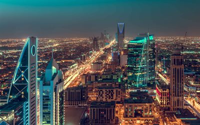 Dubai, noite, pôr do sol, arranha-céus, edifícios modernos, panorama de Dubai, paisagem urbana de Dubai, Emirados Árabes Unidos