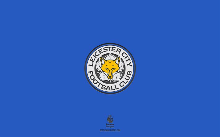 Leicester City FC, bl&#229; bakgrund, engelska fotbollslag, Leicester City FC emblem, Premier League, England, fotboll, Leicester City FC logo