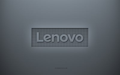 Logo Lenovo, fond cr&#233;atif gris, embl&#232;me Lenovo, texture de papier gris, Lenovo, fond gris, logo 3d Lenovo