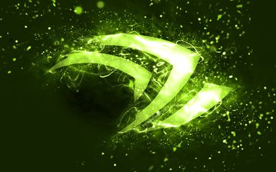 Nvidia lime-logotyp, 4k, lime neonljus, kreativ, lime abstrakt bakgrund, Nvidia-logotyp, varum&#228;rken, Nvidia