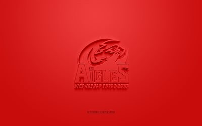 Les Aigles de Nice, creative 3D logo, red background, 3d emblem, French ice hockey team, Ligue Magnus, Nice, France, 3d art, hockey, Les Aigles de Nice 3d logo