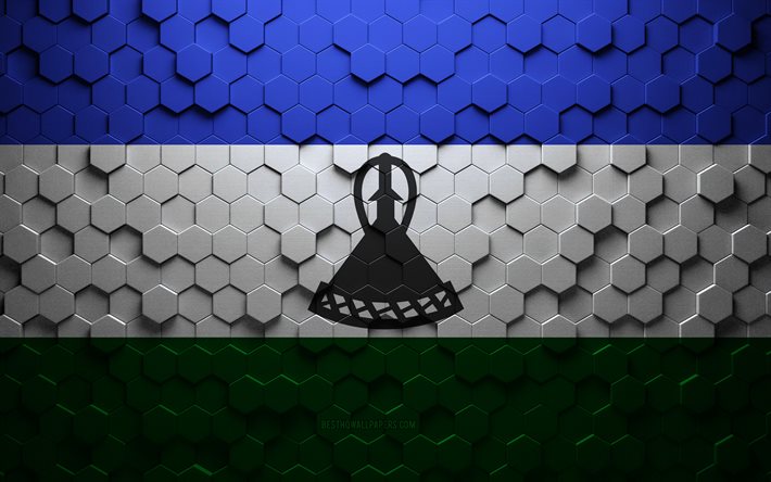 Bandiera del Lesotho, arte a nido d&#39;ape, bandiera di esagoni del Lesotho, Lesotho, arte di esagoni 3d, bandiera del Lesotho